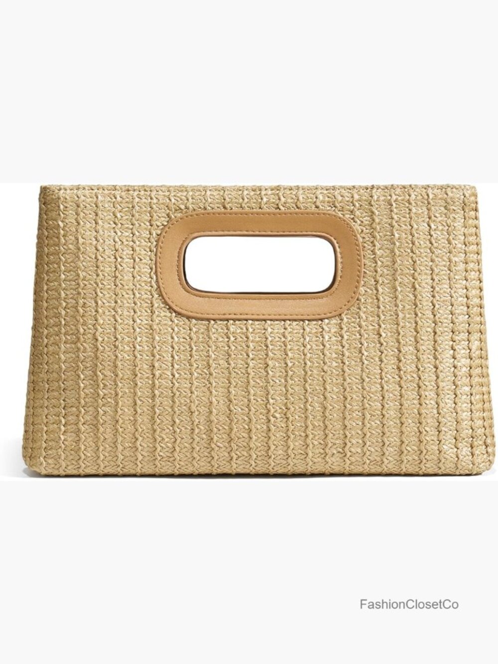 Straw Clutch Purse with Top Handle, Woven Boho Beach Bag - Picture 1 of 7